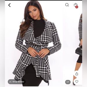 Peplum Houndstooth Wrap Coat